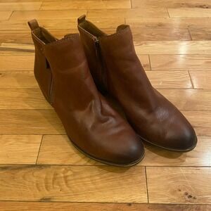 Lucky‎ Brand Women's Brown Leather Ankle Boots Side Zip Block Heel Size 9.5M